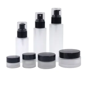 New Desgin Tùy Chỉnh Logo 10Ml 20Ml 30Ml 50Ml 100Ml Thủy Tinh Bơm Chai Và Thủy Tinh Jar Cho Mỹ Phẩm Bao Bì Set