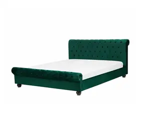 Бархатная тканевая рама для кровати EU Super King 6 футов стеганное изголовье изумрудно-зеленого цвета