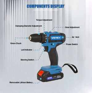 Kit de perceuse <span class=keywords><strong>sans</strong></span> <span class=keywords><strong>fil</strong></span> 21V à vitesse variable avec adaptateur de douille pour le perçage et le vissage dans le bois, le métal et le plastique. - Product Image 6