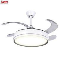 Ventilateur de plafond LED rétractable moderne de 42 pouces avec lumière LED et télécommande, lustre multifonctionnel invisible