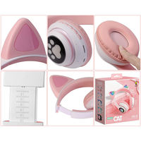Casque audio TWS pour enfants, motif chat mignon, avec micro, lumière LED, sans fil, filaire, carte TF, Bluetooth, pour enfants
