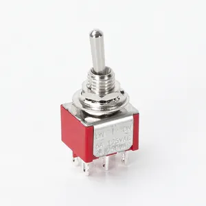 DaierTek MTS-202-R 6A 125V Miniature Universal Metal Brass ON-ON DPDT Micro 6 Pin Mini Toggle Switch For Guitar