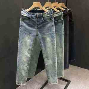 Pantalones vaqueros ajustados a la moda para hombre, Vaqueros lavados con piedra, pantalones de pierna recta formales/informales de talla grande 3D, estilo hip-hop cómodo de verano - Product Image 4