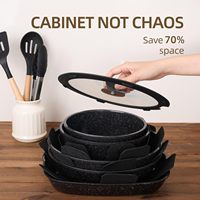 Set Peralatan Masak Dapur Anti Lengket Berlapis Email 13 Buah Kustom Pabrik Grosir Set Panci dan Wajan Masak Aluminium Hitam