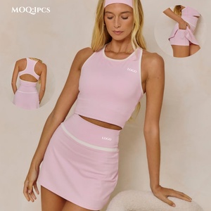 Aoyema Frauen Sport tragen Kontrast farbe Yoga Fitness Badminton Trikot mit Shorts und Taschen Sexy Outdoor Gym Tennis Röcke Set - Product Image 1