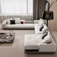 Canapé Connery Minimaliste Italien, Canapé Droit et d'Angle en Cuir et Tissu, Style Double, pour Grand Appartement et Salon