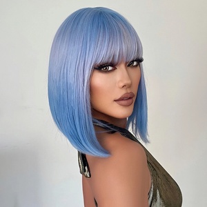 Stock di fabbrica Short Blue Ombre <span class=keywords><strong>capelli</strong></span> sintetici lisci con frangia corta Bob Cosplay parrucca per donne quotidianamente resistenti al calore - Product Image 2