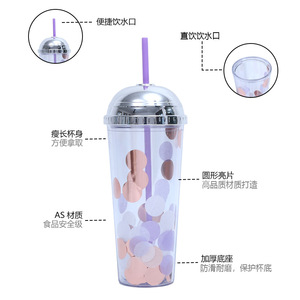 Drink Cup 24oz Large Capacity With Dome Lid Straw Portable Travel Water <b>Bottle</b> Set Two Piece Rose Gold Purple Silver <b>Pink</b> - Product Image 2
