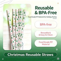 Pailles réutilisables imprimées pour Noël, pailles à boire personnalisées pour les fêtes, pailles en plastique à motif d'arbre de Noël