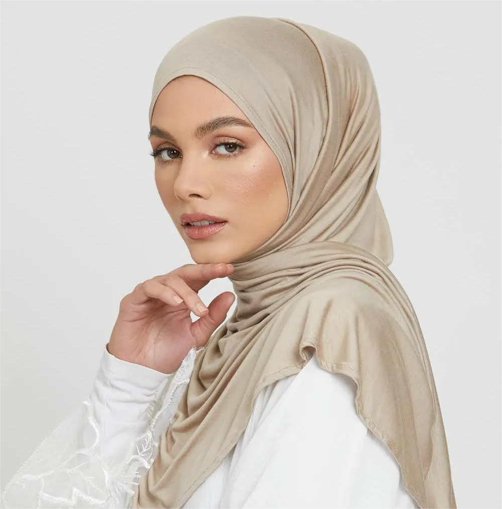 Scialle in stile arabo soild color elasticizzato scialle musulmane da donna in jersey a doppio anello con sciarpa hijab istantanea