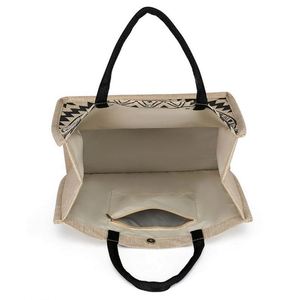 Bolso de Hombro de Yute de Gran Capacidad Estilo Bohemio, Bolso de Compras Geométrico Retro, Bolso de Playa de Cáñamo para Mujer - Product Image 3