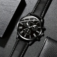 LP22 Montre-bracelet à quartz décontractée noire pour homme avec bracelet chaîne, montre homme à bracelet en cuir, Relojes