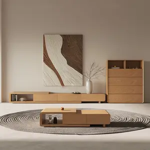 Log Color Solid Wood Design Adjustable TV Cabinet Living Room Furniture Wholesale Price Storage TV Stand