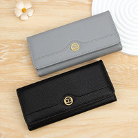 Promo Desain Baru Dompet Panjang Wanita Vintage OEM dengan Pola Benang, Penutup Ritsleting, Multifungsi, Lapisan Poliester