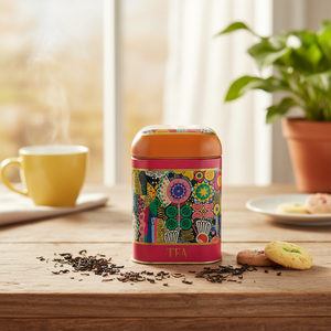 1.3L Pattern Colored Tin Box Dome Lid 108x108x118mm Square Metal Food Grade Metal Box Recyclable Embossed Logo for <b>Biscuit</b> - Product Image 3