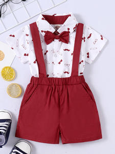 Enfant en bas âge garçon vêtements bébé garçon été costume court à manches courtes haut bretelles shorts 2 pièces costume rouge 12-18 mois - Product Image 2