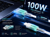 Kabel Data USB-C ke USB-C Pengisian Cepat KYT 100W 6A Custom Braided Nylon untuk Ponsel, Komputer, Kamera, Konduktor Tembaga Murni