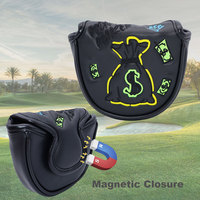 Housse de putter de golf en PU noir/blanc/rouge avec motif sac à monnaie dollar américain brodé et fermeture magnétique – Vente en gros