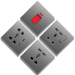 T3 OEM/ODM ultra-thin double wall plug socket 2 gang 13a with 2 usb port type c wall socket switches and socket