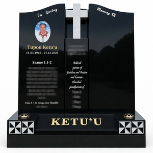 Pierre tombale personnalisée en granit noir Luca, monument funéraire polynésien néo-zélandais avec piliers et bordure, <span class=keywords><strong>plaque</strong></span> commémorative pour <span class=keywords><strong>cimetière</strong></span> - Product Image 3