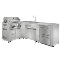 Armoires murales de cuisine industrielles modernes en acier inoxydable avec évier, charnières et glissières de tiroir pour villa, jardin extérieur et ensemble barbecue