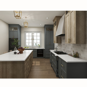 Il miglior layout della base dell'isola ad angolo in legno non finito progetta le porte dell'armadio shaker in rovere massello <span class=keywords><strong>cucina</strong></span> europea moderna - Product Image 3