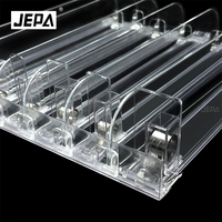 Système de séparateurs et poussoirs d'étagères en plastique et métal pour supermarchés avec échantillons gratuits pour les applications de présentation