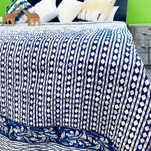 <b>Bed</b> Comforter Cotton Hand Block Diamond Print <b>Quilted</b> <b>Bed</b> <b>Spread</b> Cotton Set - Product Image 6