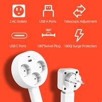 Rallonge Rétractable LangYeao avec USB C, Multiprise avec Protection Contre les Surtensions et Prise Pivotante, Câble Télescopique, Type C+USB