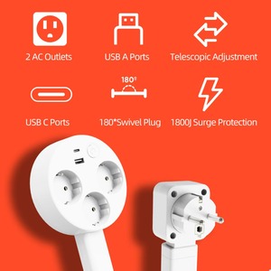 LangYeao EU/UK/US Outlet Extender <strong>Plug</strong> <strong>Wall</strong> Outlet Extender Extendable <strong>Wall</strong> <strong>Socket</strong> for Behind Couches Nightstands Desks - Product Image 4