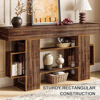 Table console moderne avec étagères de rangement pour entrée ou couloir et table de canapé en bois derrière le canapé pour salon
