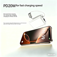 Banco de Energía de 22.5W con Carga Rápida PD, 20000mAh, Cables de Carga Integrados, LED Digital, Batería Portátil, Venta al Por Mayor, Personalizable