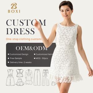 ชุดเดรสค็อกเทลทรงเอไลน์แบบมีระบายชายกระโปรง  ผ้าลูกไม้ยืดหรูหรา  คอทรงโอ  ไม่มีแขน  ผลิตตามสั่ง  ชุดเดรสสั้นสำหรับงานพรอม - Product Image 1