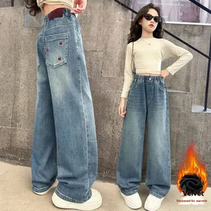 Jeans a Gamba Larga con Rivestimento in PU e Fodera in Pile Stampati per Ragazze delle Scuole Medie, Nuovo Stile Autunno-Inverno 2025 - Product Image 6