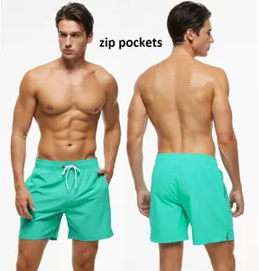 กางเกงว่ายน้ำของผู้ชาย,กางเกงขาสั้นชายหาดแห้งเร็วมีกระเป๋าซิปและกางเกงซับในผ้าตาข่าย BSCI