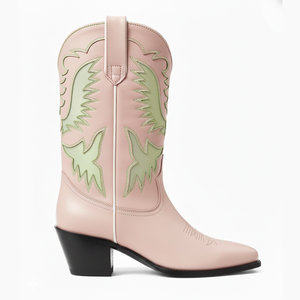 <span class=keywords><strong>Bottes</strong></span> de cow-girl occidentales personnalisées WETKISS vertes et blanches, <span class=keywords><strong>bottes</strong></span> à talon haut épais mi-mollet pour femme, <span class=keywords><strong>bottes</strong></span> de cow-boy brodées pour l'été - Product Image 4