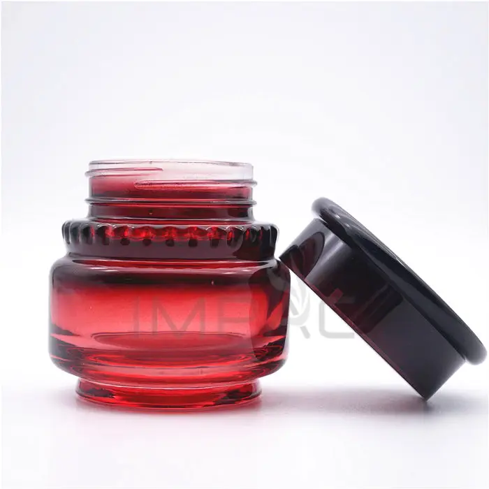 Wine red cosmetic-tarros de cristal de lujo con tapa y disco para maquillaje, 50g