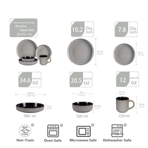 En septiembre, un juego de 20 piezas de <span class=keywords><strong>vajilla</strong></span> de herramientas de piedra redonda de estilo nórdico con esmalte reactivo está a la venta - Product Image 3