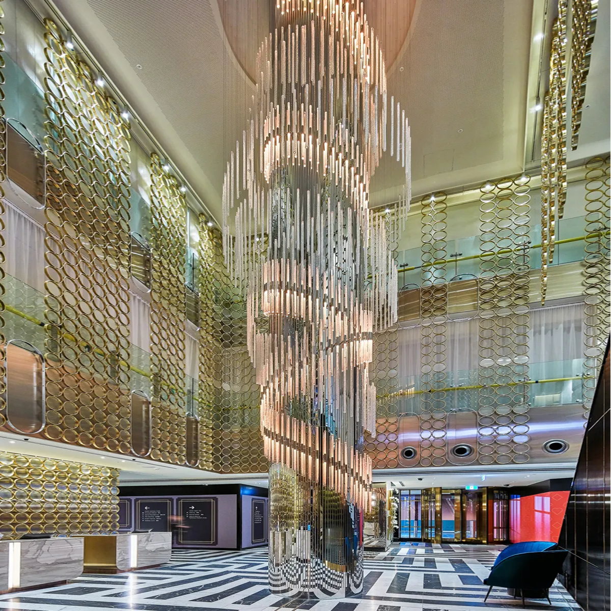 Custom modern long glass column chandelier for hotel lux project glass chandelier