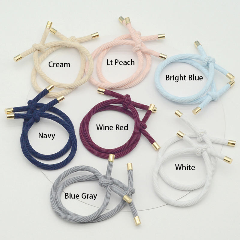 34-Color 5mm Twilled Knotted Hair Ties Golden Beads Ends Rubber Elastic Hair Bands Scrunchies Ponytail Holder Girls Accessories