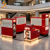 Kiosque d'exposition optique en forme de L, sur pied, éclairé par LED, durable, écologique, pour lunettes, présentoir de magasin