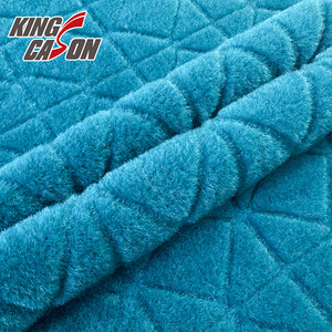 Tissu <span class=keywords><strong>en</strong></span> <span class=keywords><strong>fausse</strong></span> <span class=keywords><strong>fourrure</strong></span> jacquard 100 % polyester bleu à carreaux, brossé d'un côté, recyclé, anti-plis, pour couverture, directement de l'usine Kingcason - Product Image 1
