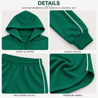 Ensemble personnalisé pour femme : sweat à capuche zippé à manches longues et short à taille élastique pour tenue décontractée quotidienne