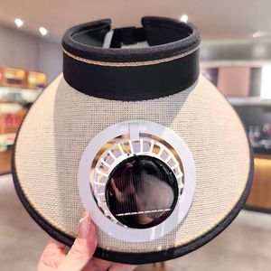 Chapeau de soleil pour femme avec ventilateur solaire rechargeable, visière ouverte en paille pour l'<span class=keywords><strong>extérieur</strong></span> - Product Image 6