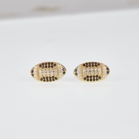 Boucles d'oreilles ovales de football américain, pavées de diamants noirs simulés et de zircone cubique transparente, bicolores, style sport