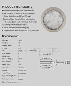 Luces LED para Debajo del Gabinete con Acabado de Acero Inoxidable y Lente de Plástico PC Resistente a los Rayos UV, Garantía de 5 Años - Product Image 6