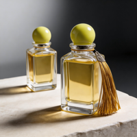 Flacons de parfum carrés modernes en verre transparent anti-fuite avec bouchons décoratifs en forme de boule 50ml 100ml pour parfum personnalisé, murs épais uniques