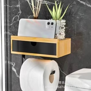 ชั้นวางติดผนังไม้พร้อมลิ้นชักและราวแขวนผ้าสำหรับเก็บของในครัว - Product Image 4