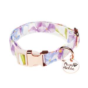 Collier pour chien en coton imprimé, taille S, luxueux, élégant, personnalisé, exclusif, ajustable, design floral, doux et durable - Product Image 2
