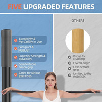 Bâton de yoga en acier durable Wellshow - Couleur noire pour le sport, le yoga, la flexibilité, les exercices cardio, la mobilité, l'équilibre et les étirements
